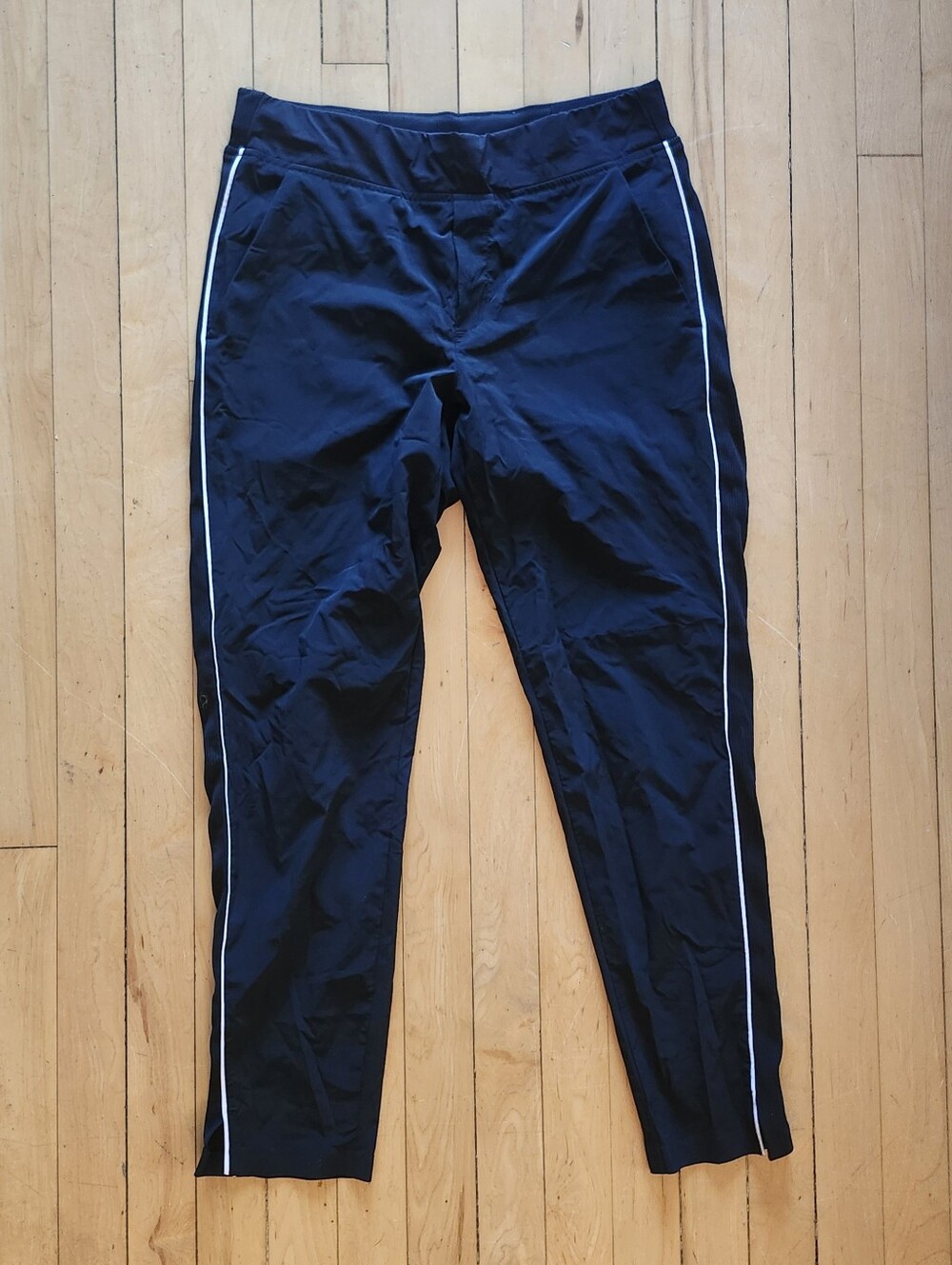Athleta Brooklyn Luxe Ankle Pants, Track Stripe, Size 4, Black